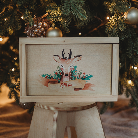 Christmas Box - Hand Painted Reindeer Design