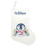 Traditional Christmas Stocking - Penguin Design - Name On Top