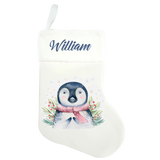 Traditional Christmas Stocking - Penguin Design - Name On Top