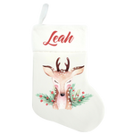 Traditional Christmas Stocking - Reindeer Design - Name On Top